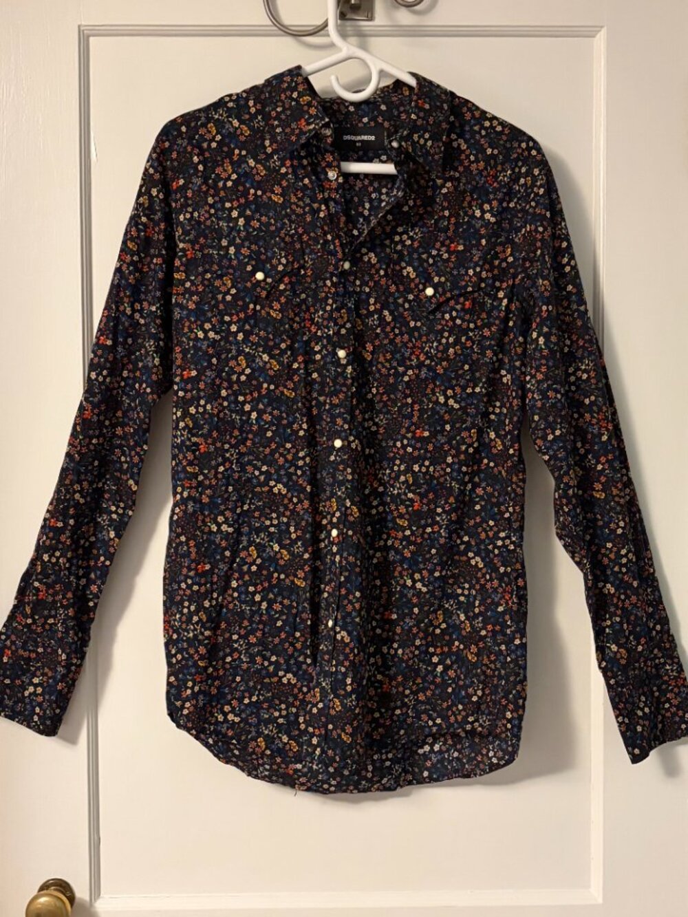 DSQUARED2 floral print pearl snap button up shirt size 50 = large western retro
